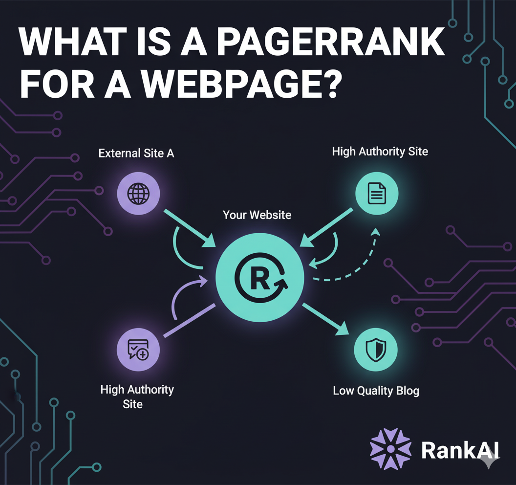 PageRank algorithm visualization showing link authority and page ranking factors